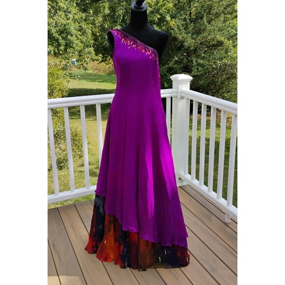 NAZILA COUTURE  size M Sequin Adorned One Shoulder Silk Chiffon Maxi Gown NWT - Picture 5 of 12